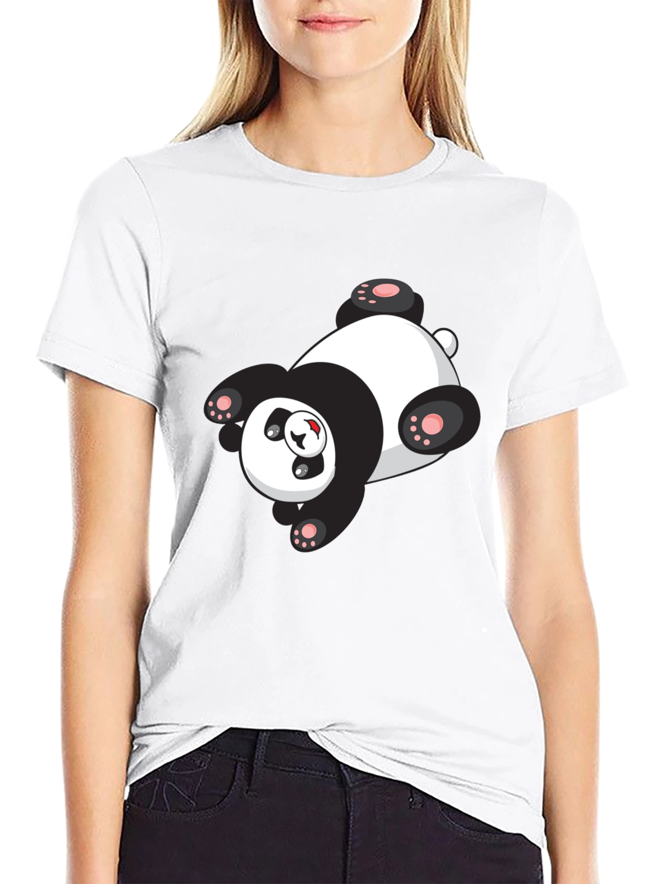 Cute Panda Graphic Tee - Black Cotton T-Shirt