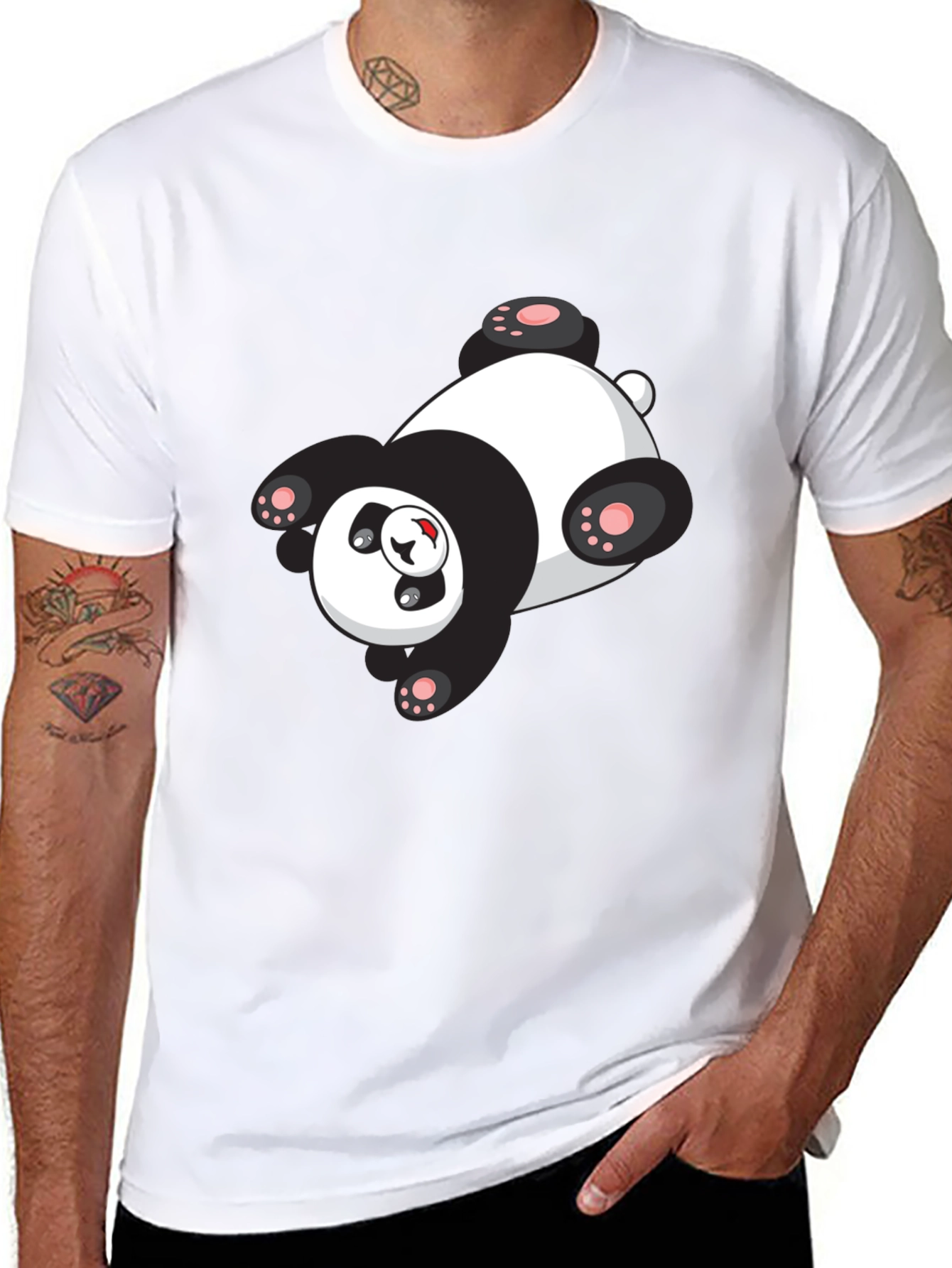 Cute Panda Graphic Tee - Black Cotton T-Shirt