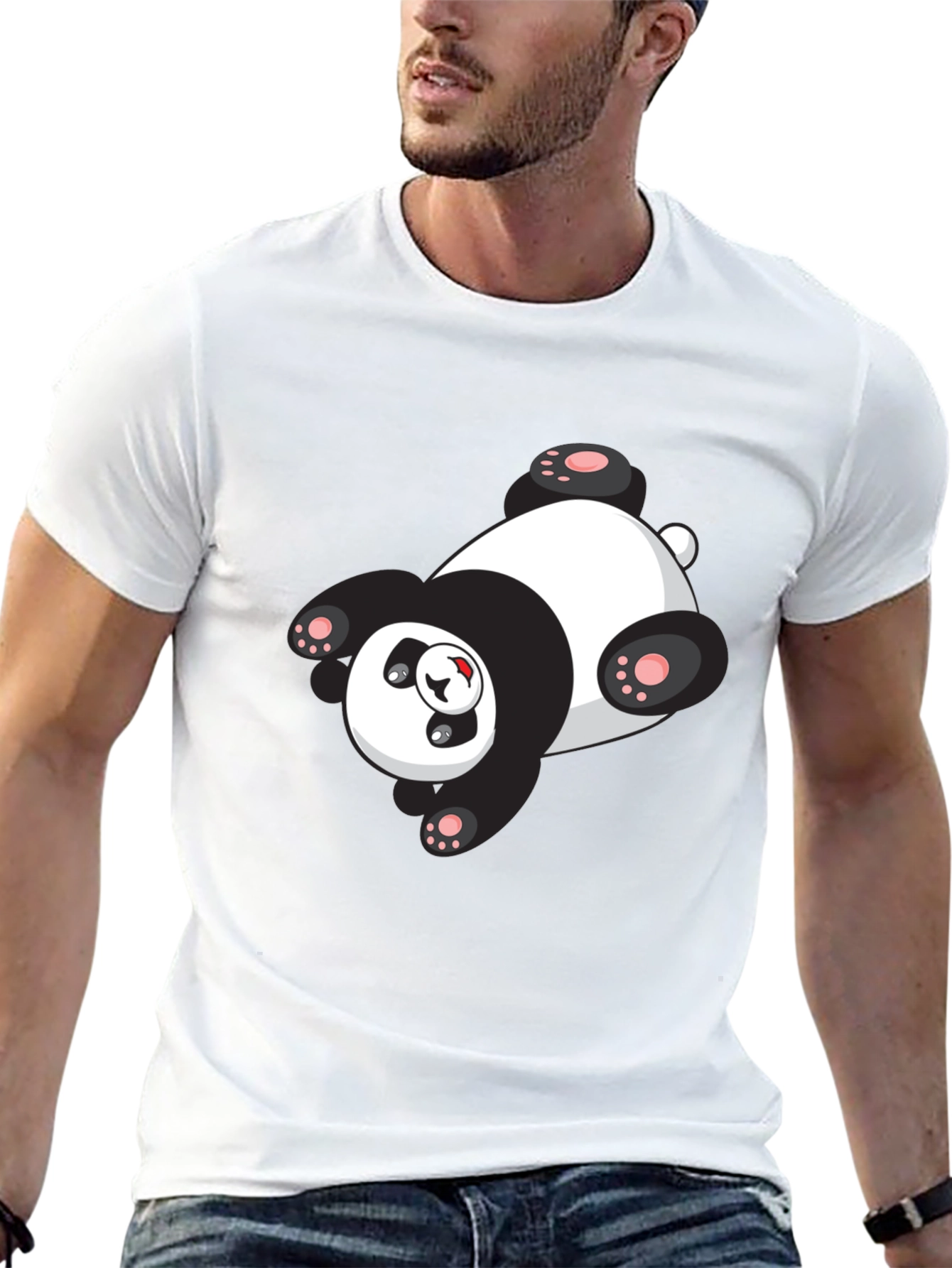 Cute Panda Graphic Tee - Black Cotton T-Shirt
