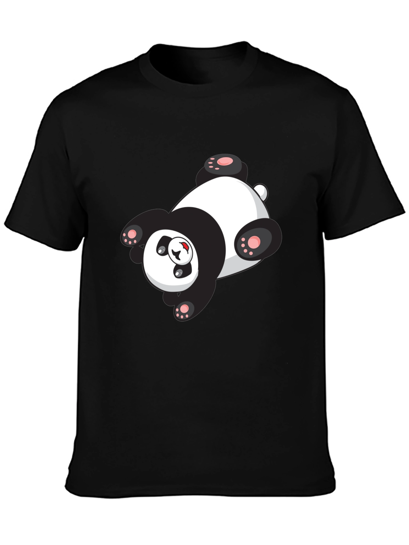 Cute Panda Graphic Tee - Black Cotton T-Shirt
