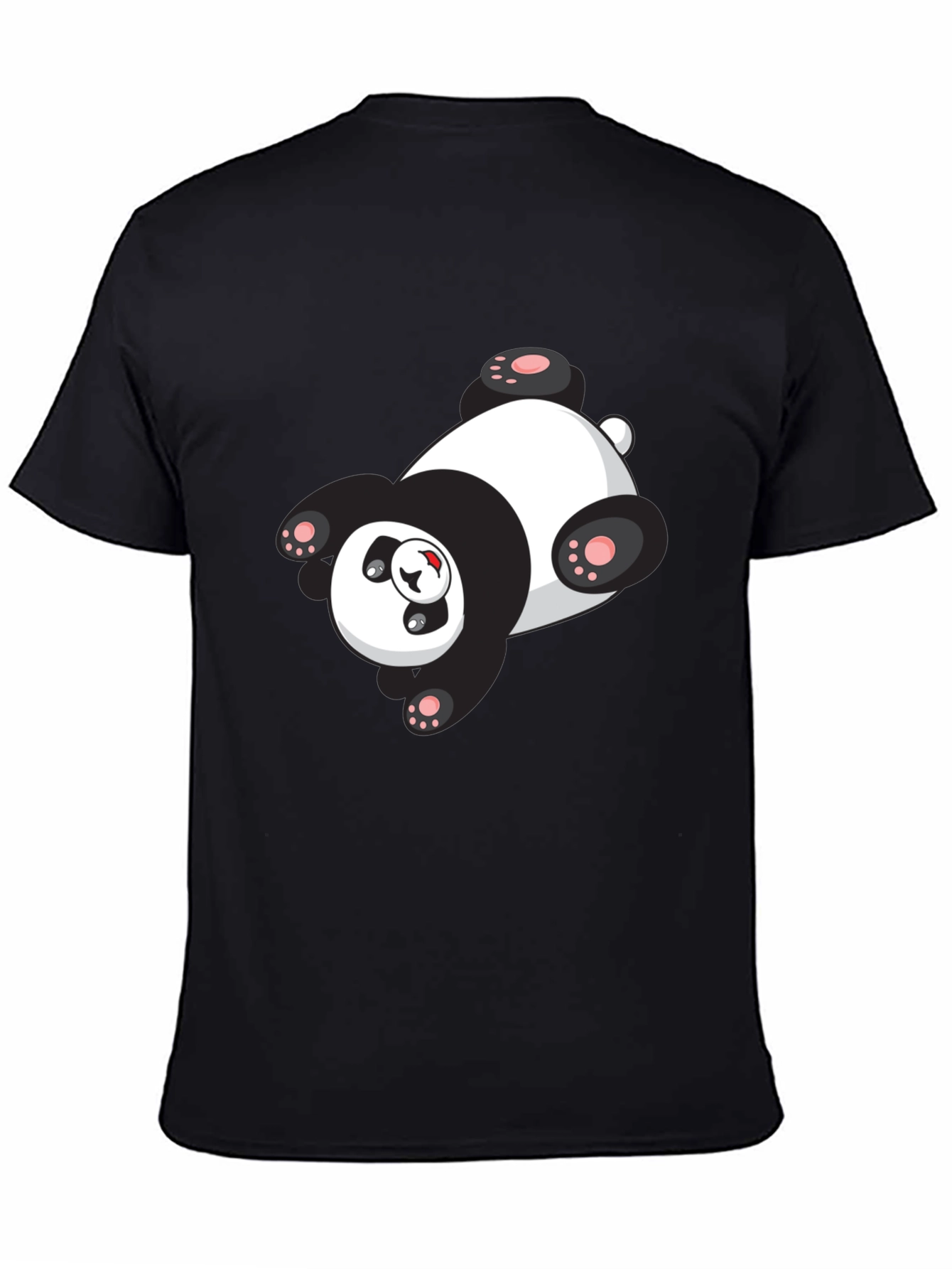 Cute Panda Graphic Tee - Black Cotton T-Shirt