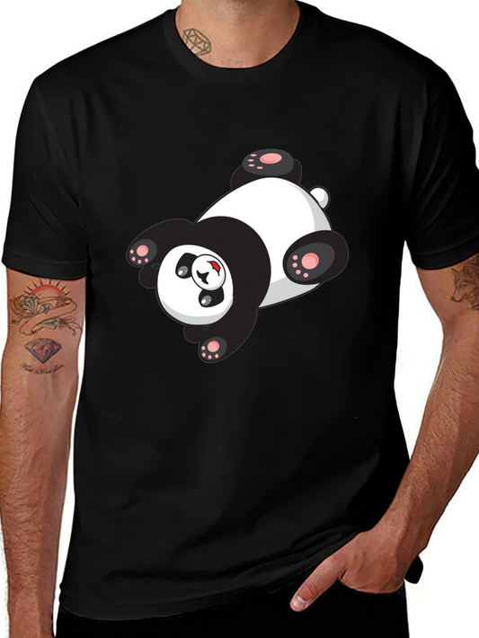 Cute Panda Graphic Tee - Black Cotton T-Shirt