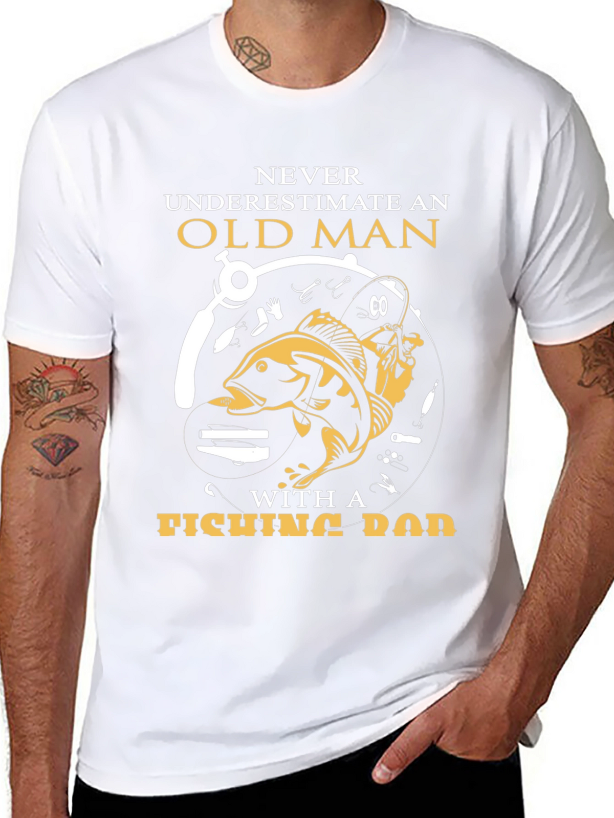 Never Underestimate Old Man Fishing Rod T-Shirt