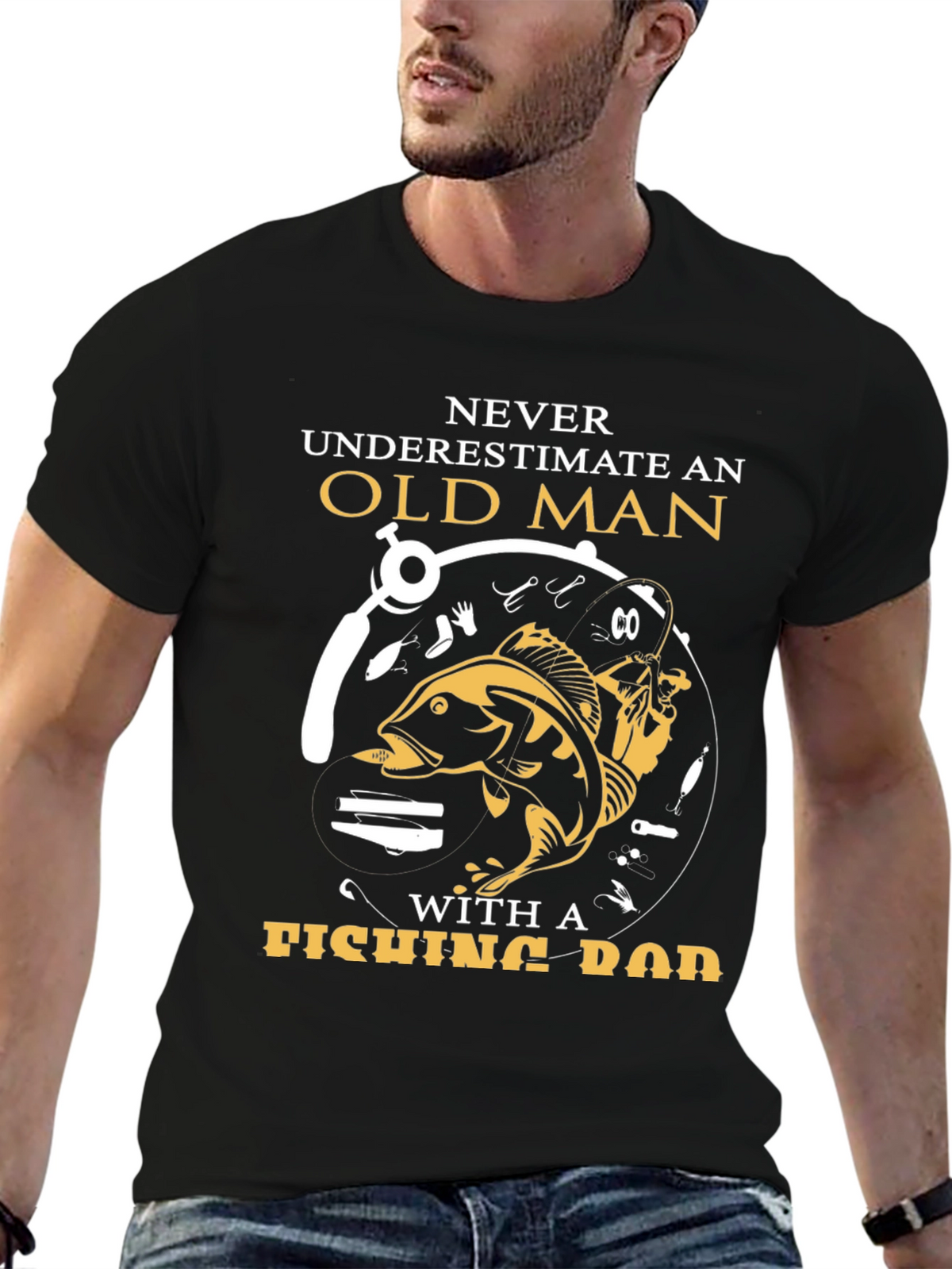 Never Underestimate Old Man Fishing Rod T-Shirt