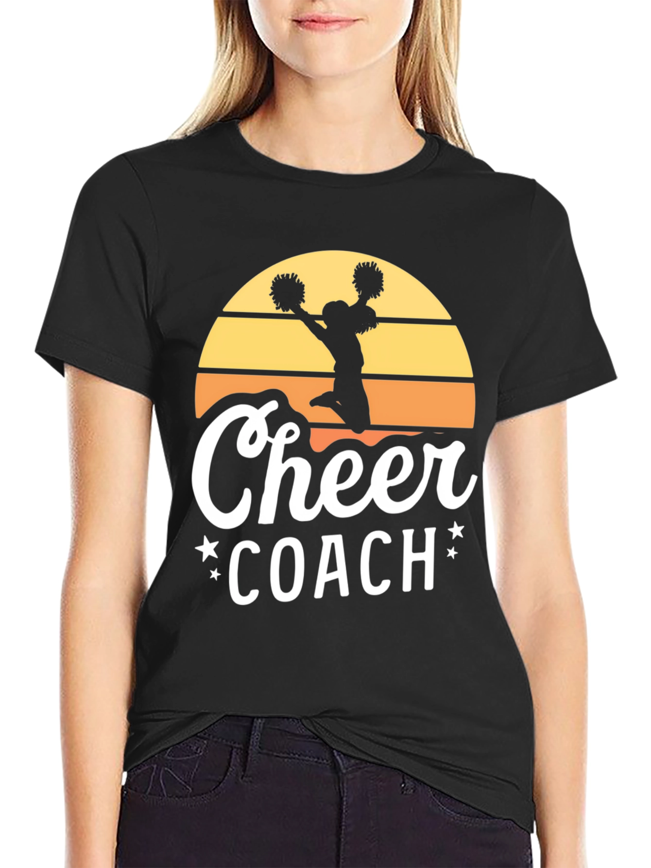 Cheer Coach Graphic Tee - Retro Sunset Design