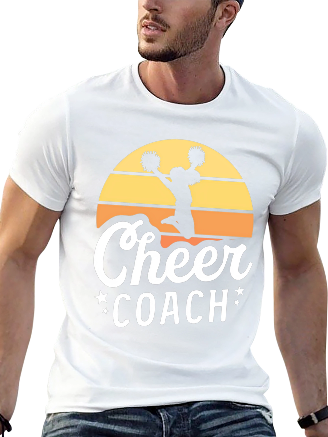 Cheer Coach Graphic Tee - Retro Sunset Design