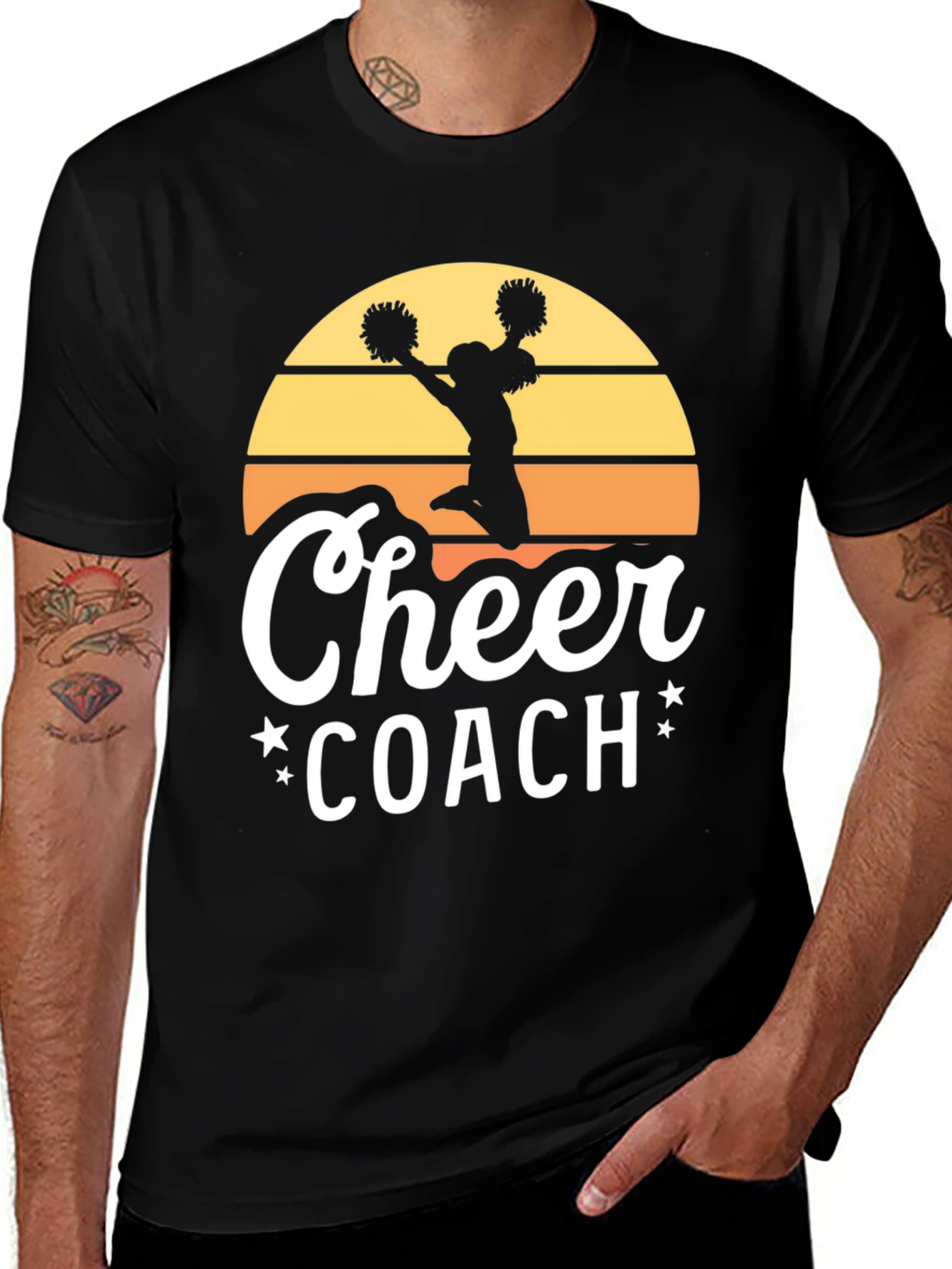 Cheer Coach Graphic Tee - Retro Sunset Design