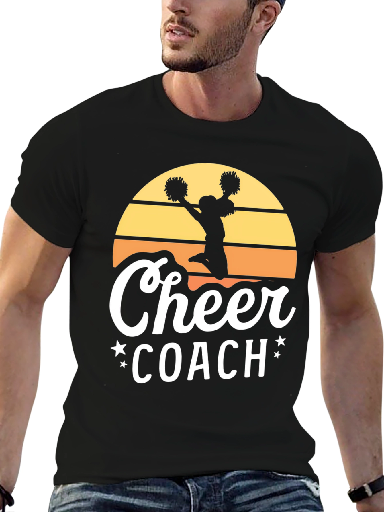Cheer Coach Graphic Tee - Retro Sunset Design