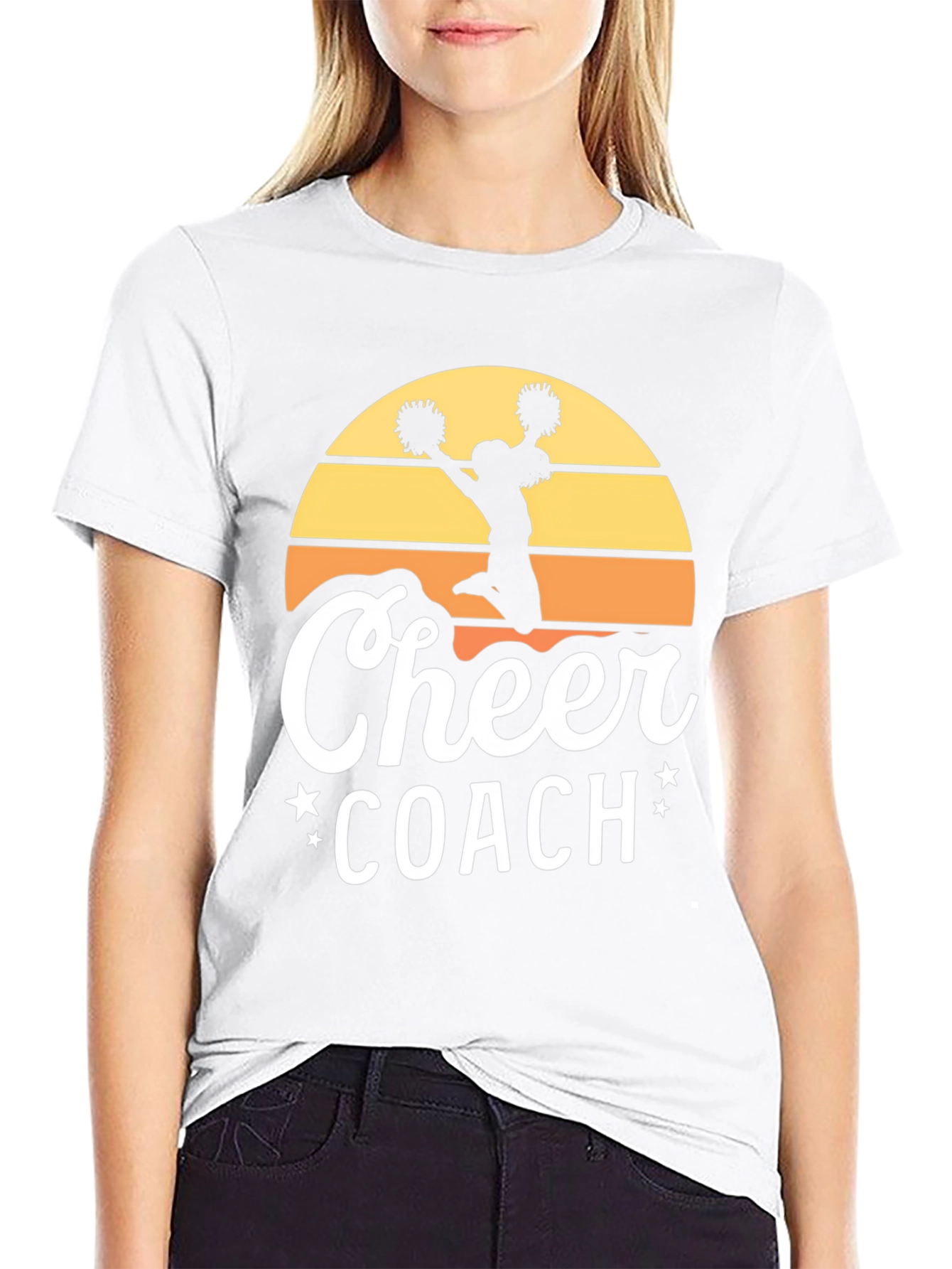 Cheer Coach Graphic Tee - Retro Sunset Design