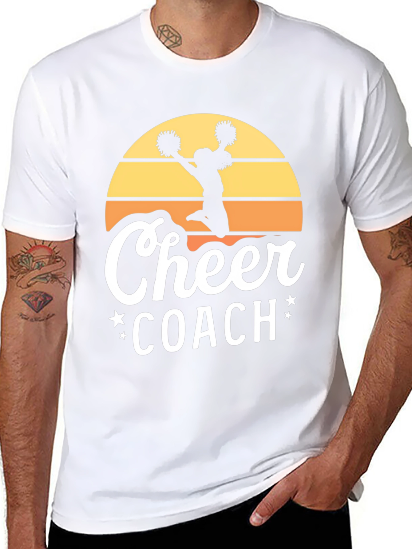 Cheer Coach Graphic Tee - Retro Sunset Design