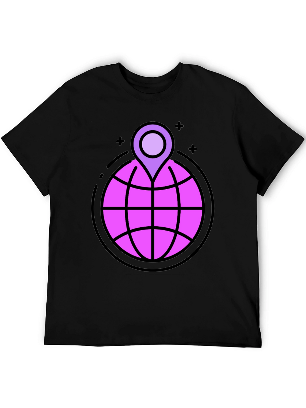 Globe & Location Pin Graphic Black T-Shirt