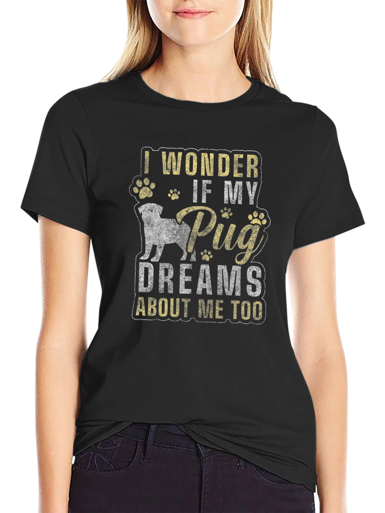 Pug Dreams T-Shirt - Black Cotton Tee
