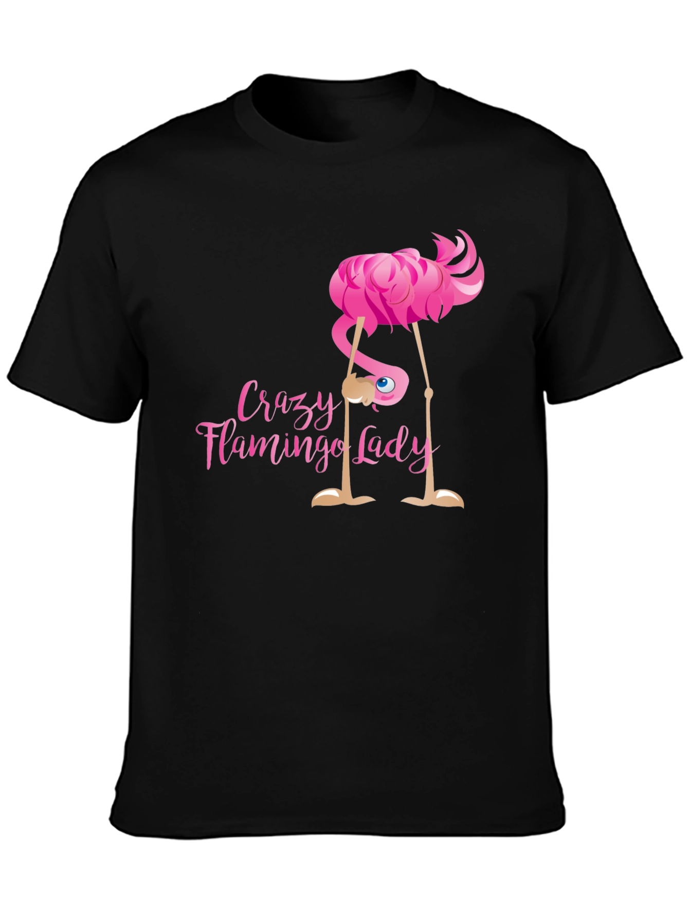Crazy Flamingo Lady Black T-Shirt Novelty Graphic Tee