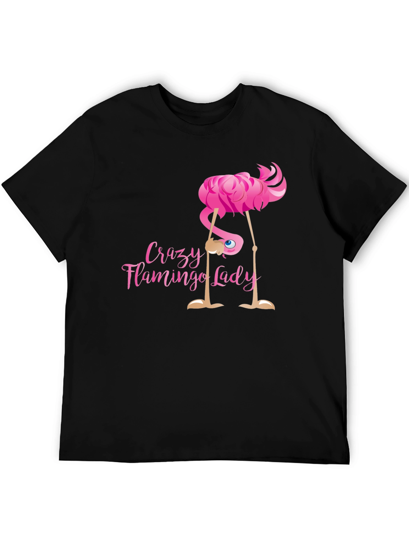 Crazy Flamingo Lady Black T-Shirt Novelty Graphic Tee