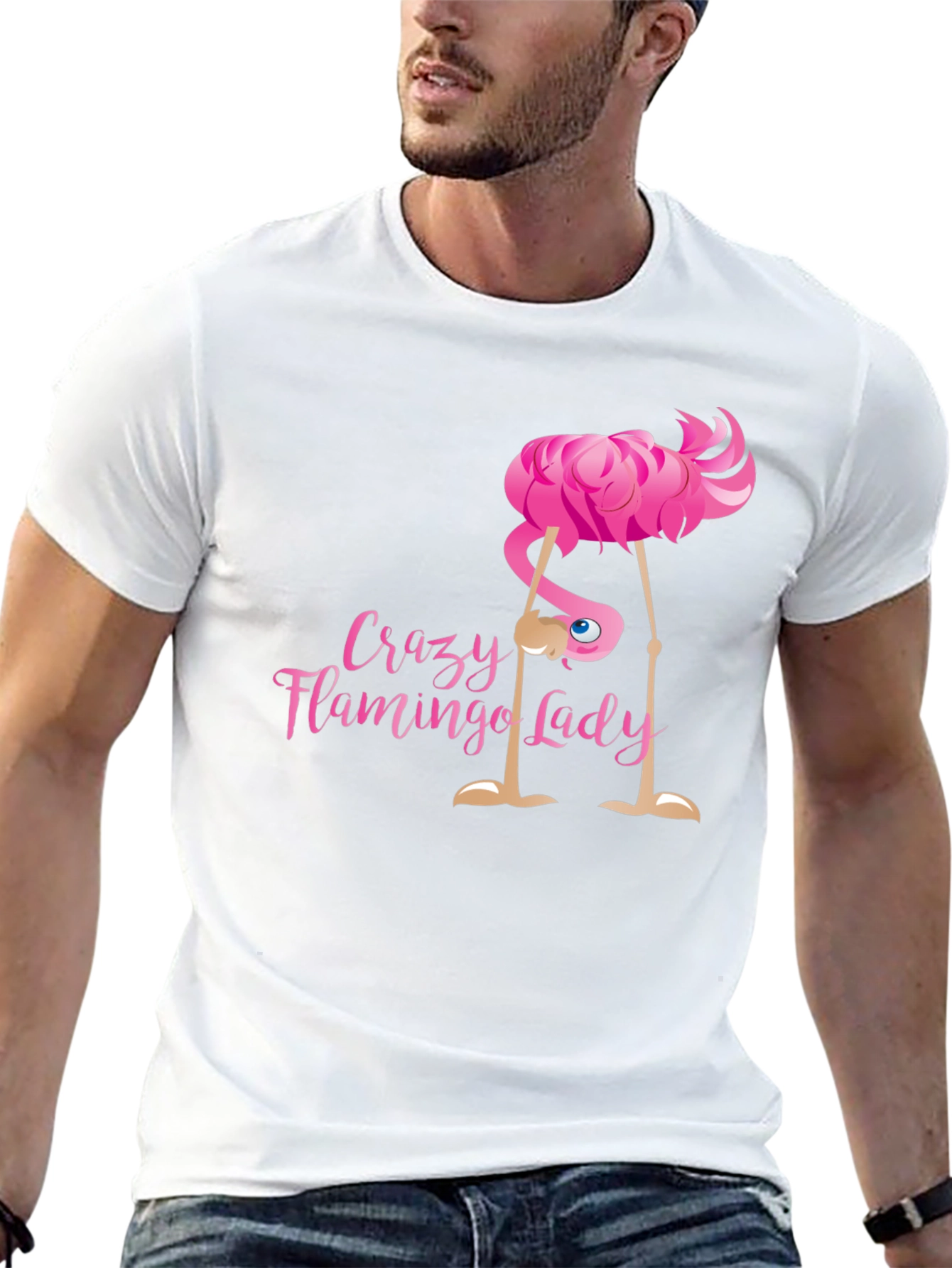 Crazy Flamingo Lady Black T-Shirt Novelty Graphic Tee