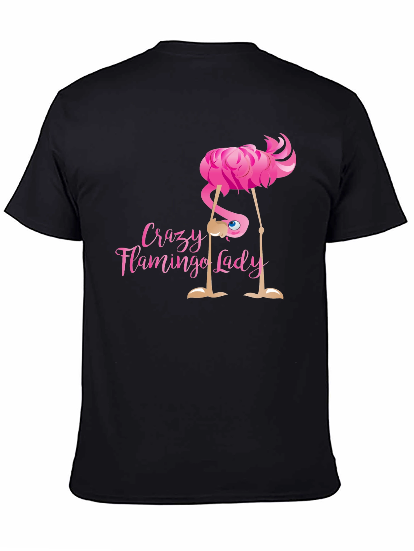 Crazy Flamingo Lady Black T-Shirt Novelty Graphic Tee