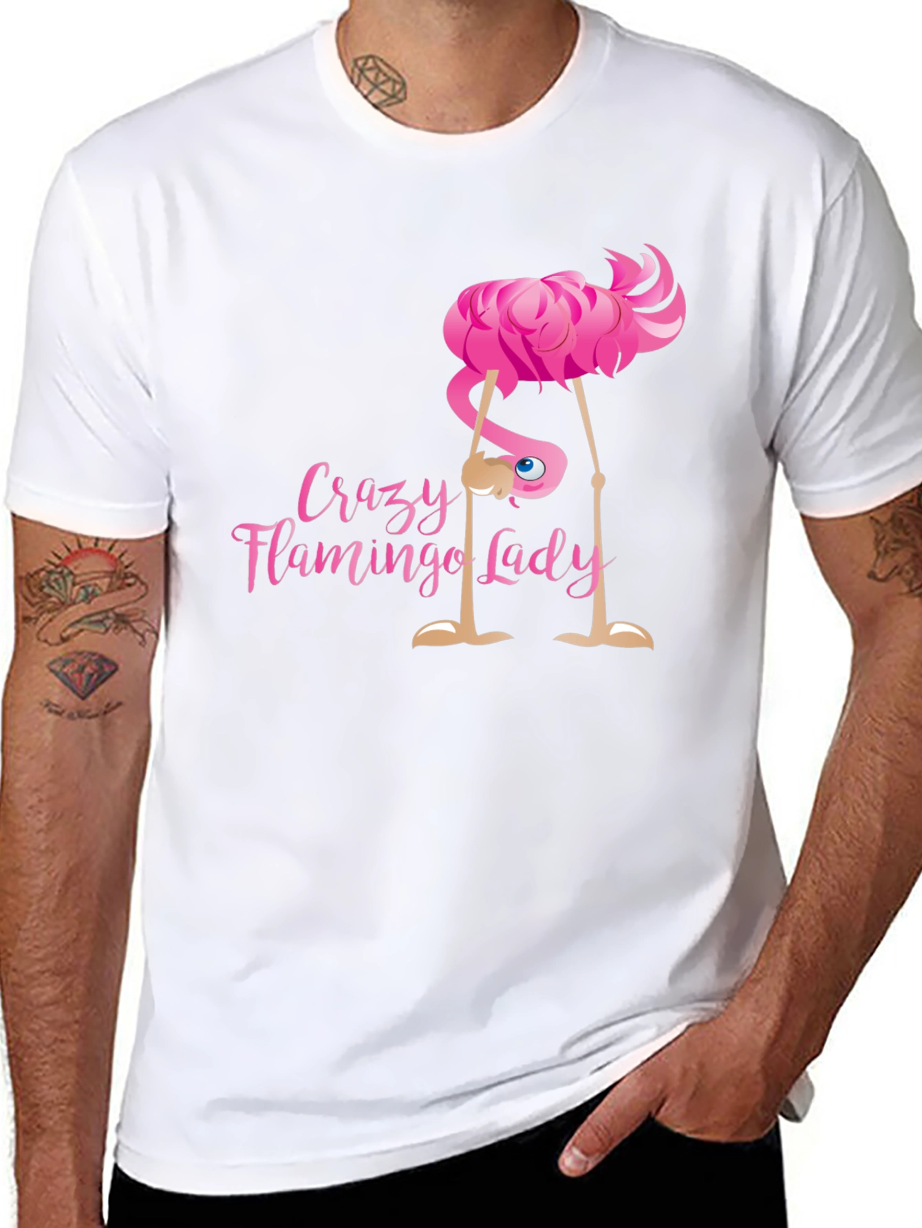 Crazy Flamingo Lady Black T-Shirt Novelty Graphic Tee