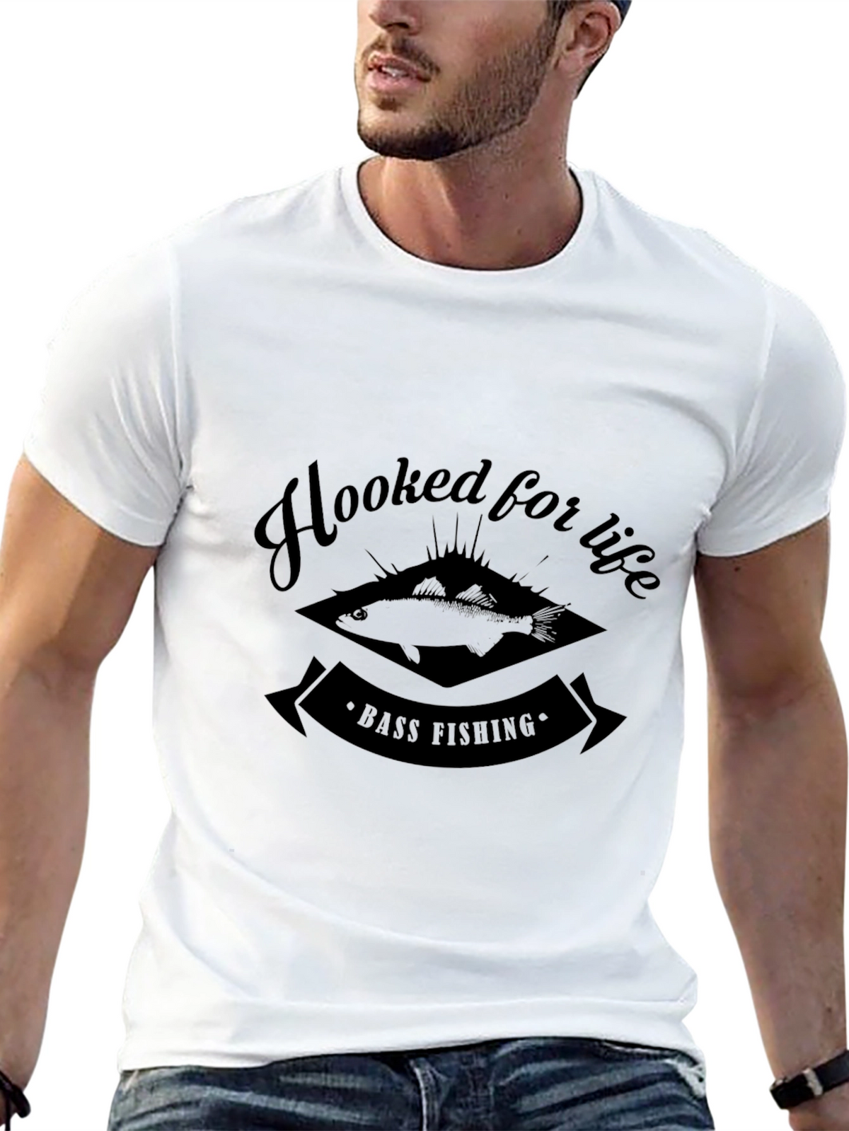 Hooked For Life Bass Fishing Black T-Shirt