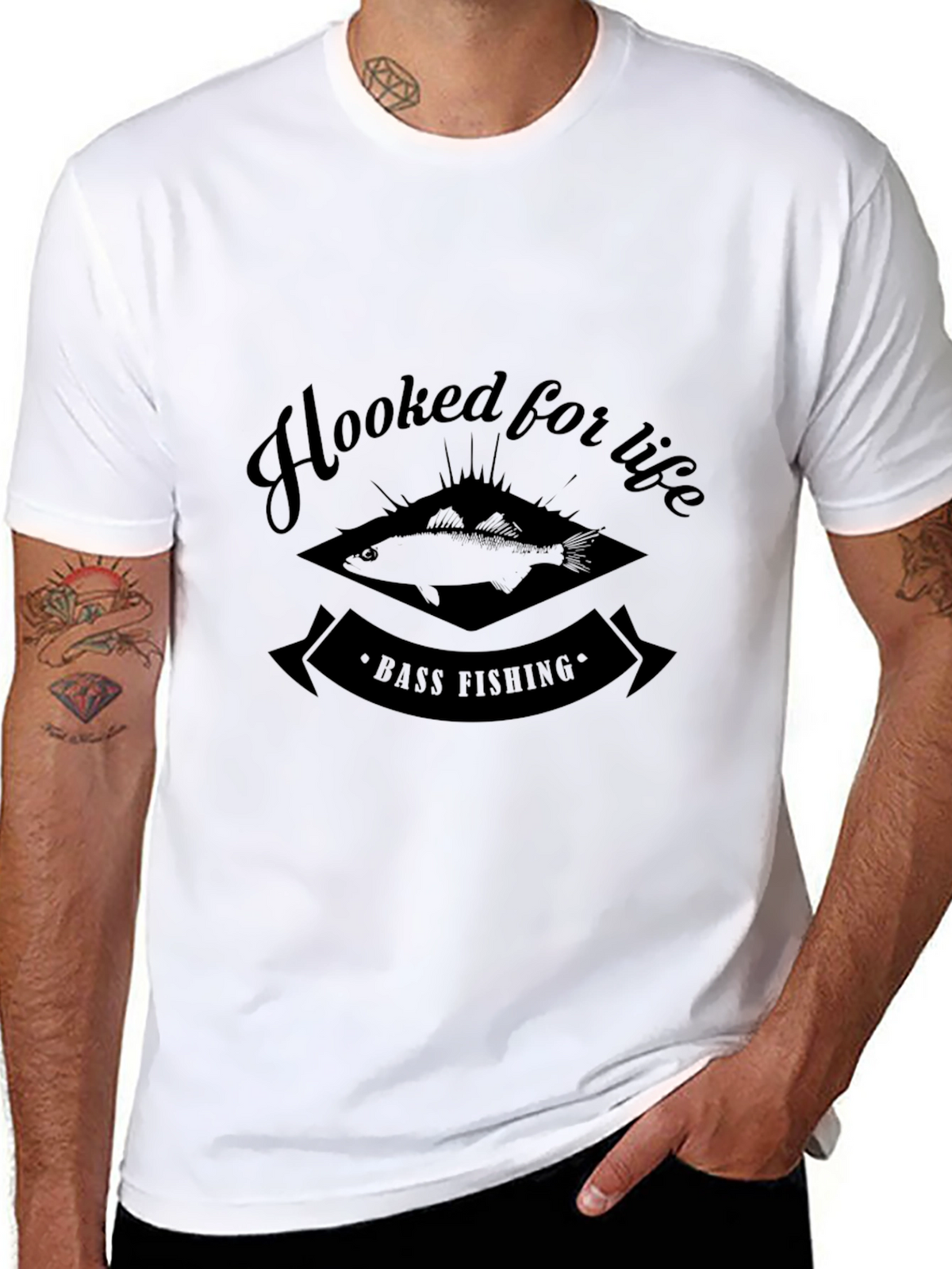 Hooked For Life Bass Fishing Black T-Shirt