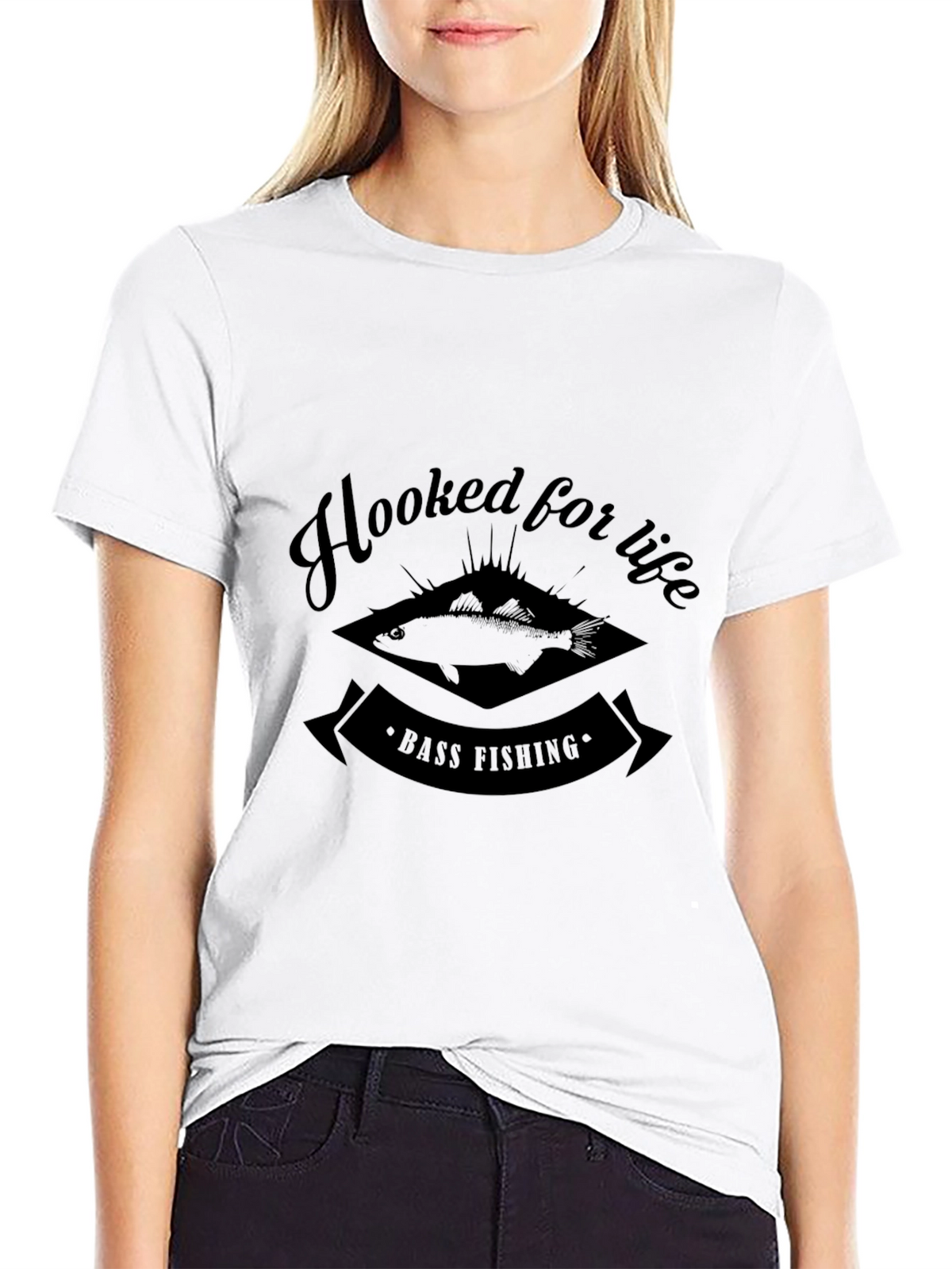Hooked For Life Bass Fishing Black T-Shirt