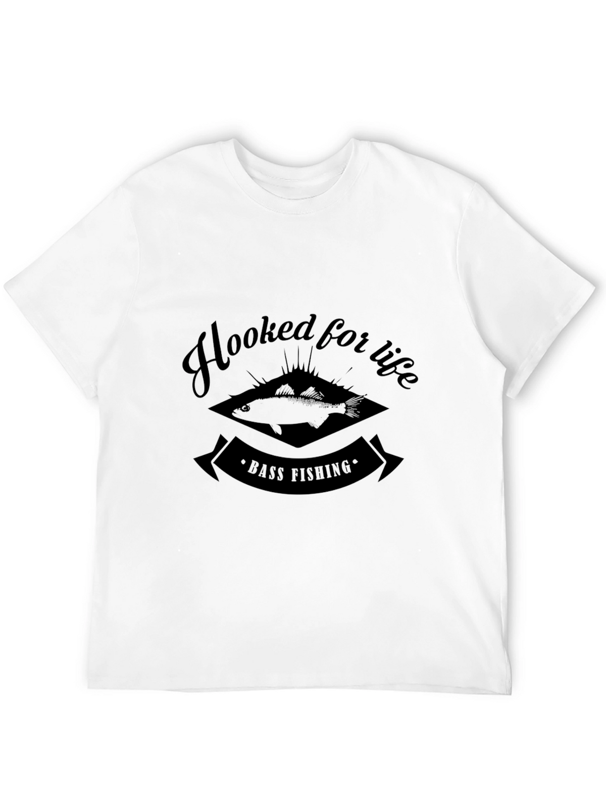 Hooked For Life Bass Fishing Black T-Shirt