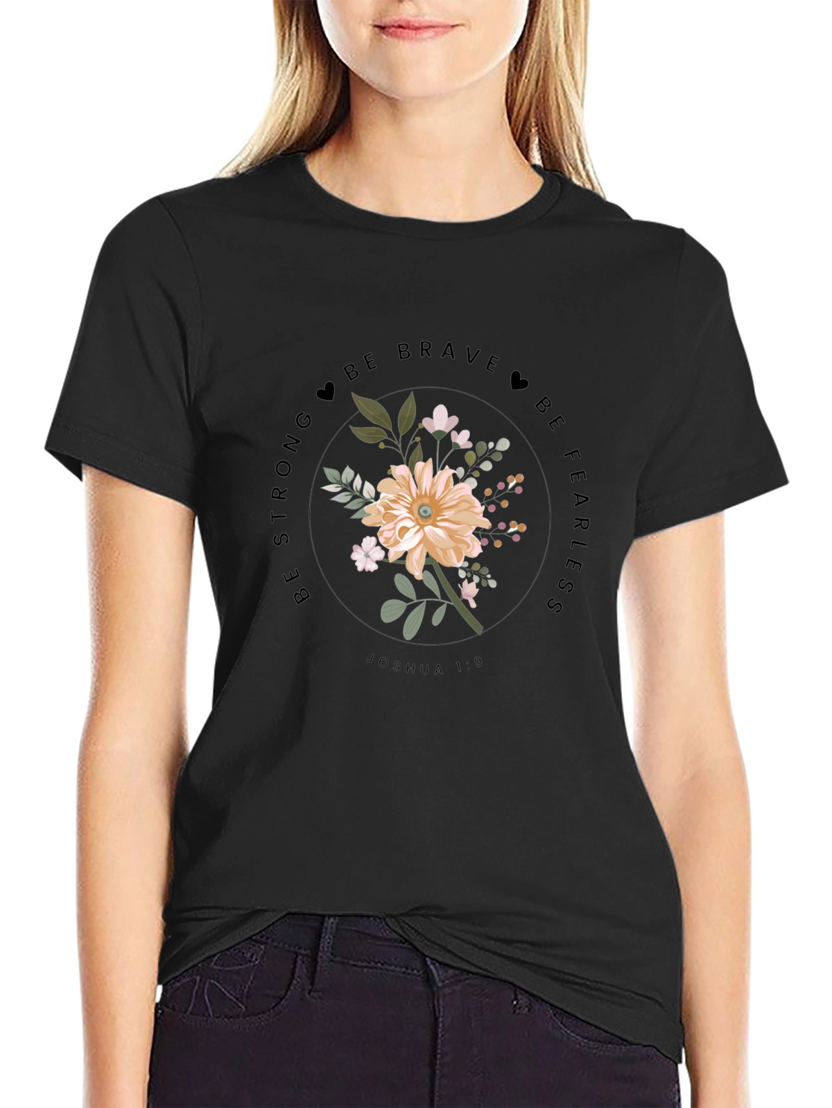 Floral Joshua 1:9 Graphic Tee - Be Brave