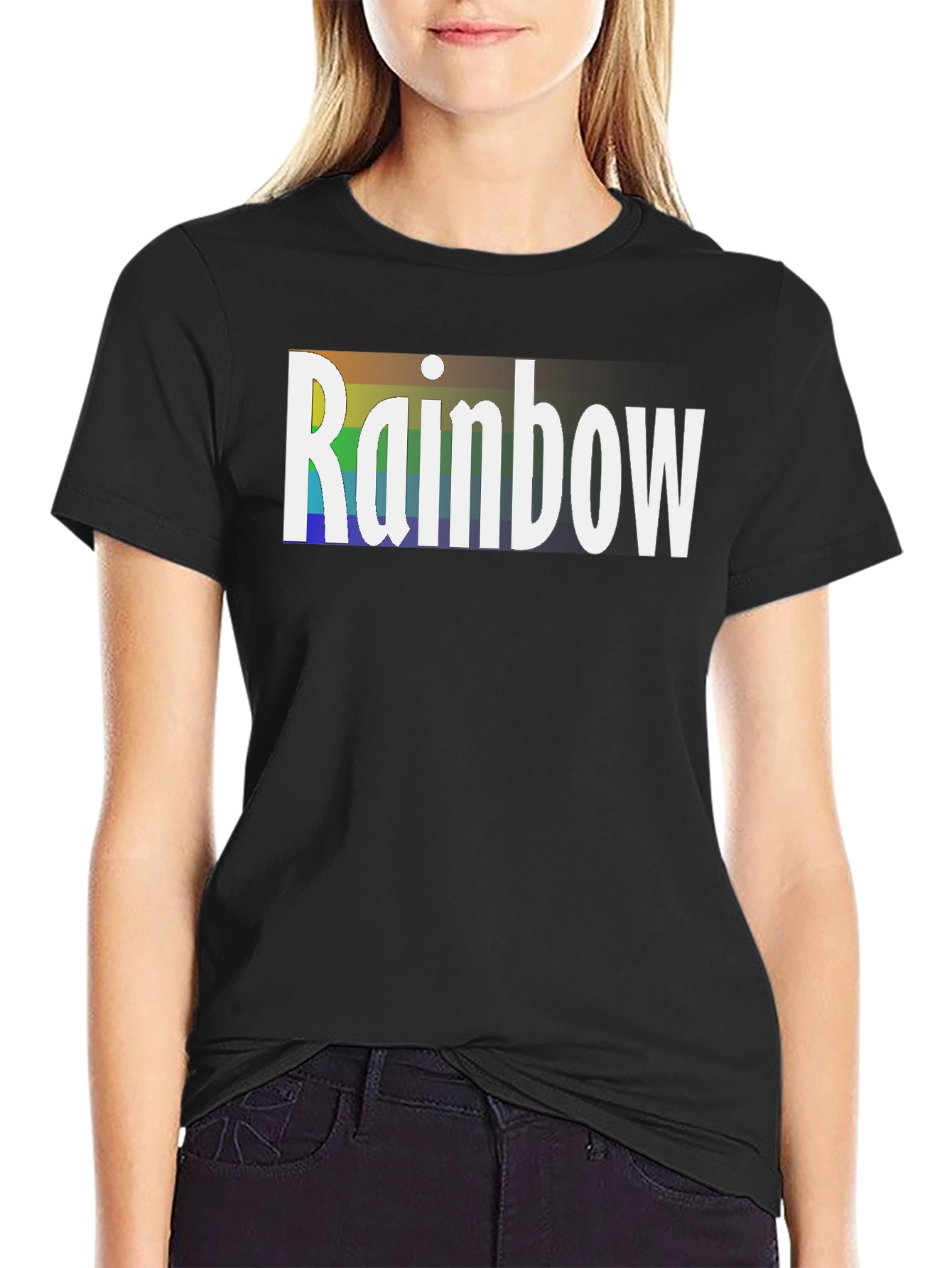 Rainbow Graphic Tee - Black Cotton T-Shirt