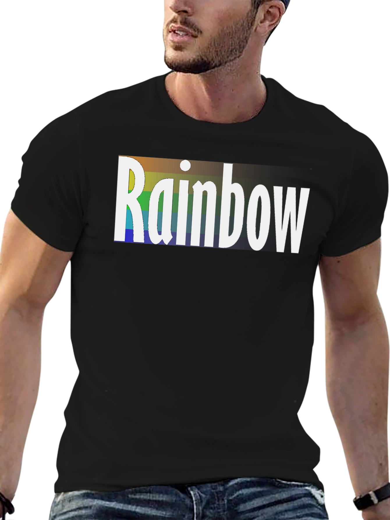Rainbow Graphic Tee - Black Cotton T-Shirt