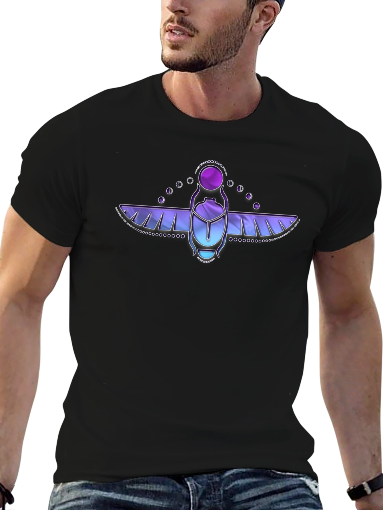 Scarab Beetle Graphic T-Shirt - Black Cotton Tee
