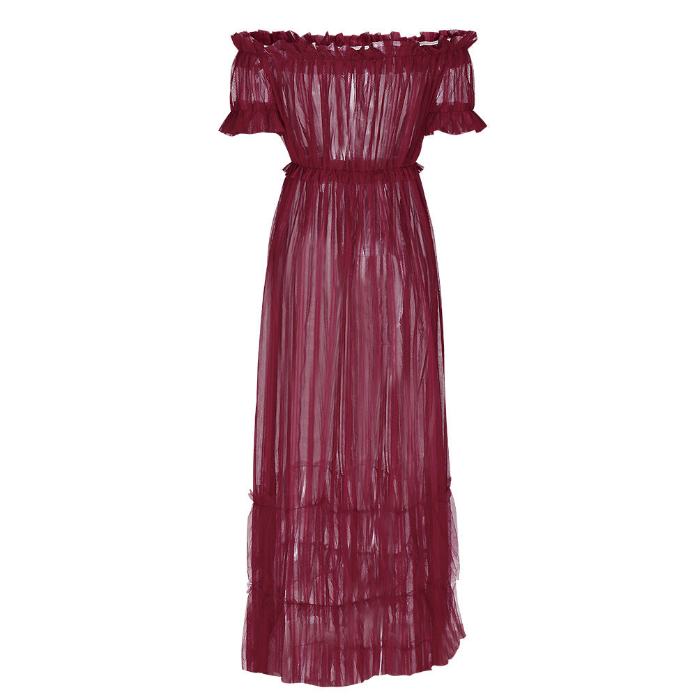 Sexy See-Through Mesh Off-Shoulder Short Sleeve Nightclub Dress