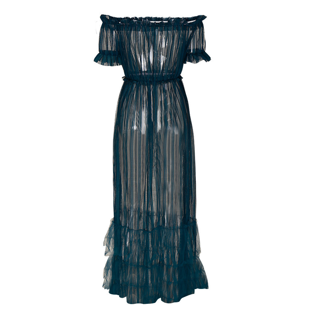 Sexy See-Through Mesh Off-Shoulder Short Sleeve Nightclub Dress