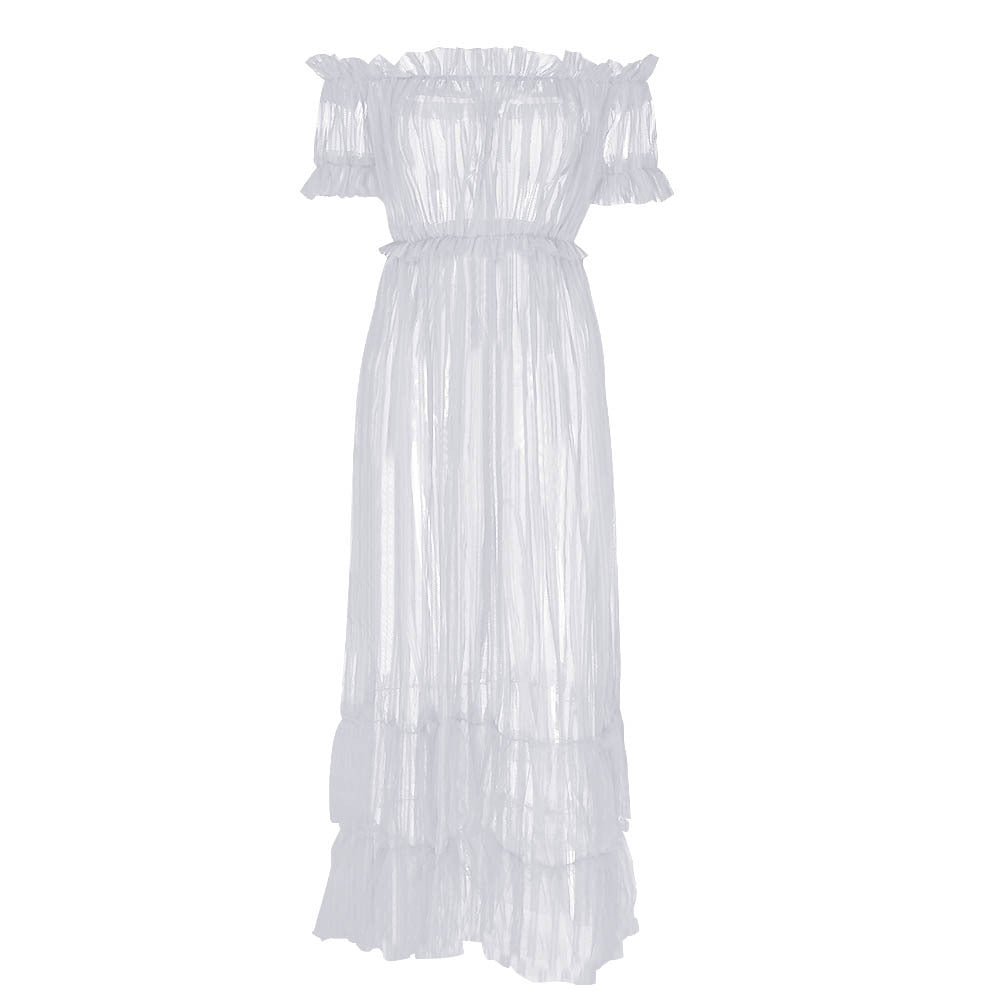 Sexy See-Through Mesh Off-Shoulder Short Sleeve Nightclub Dress