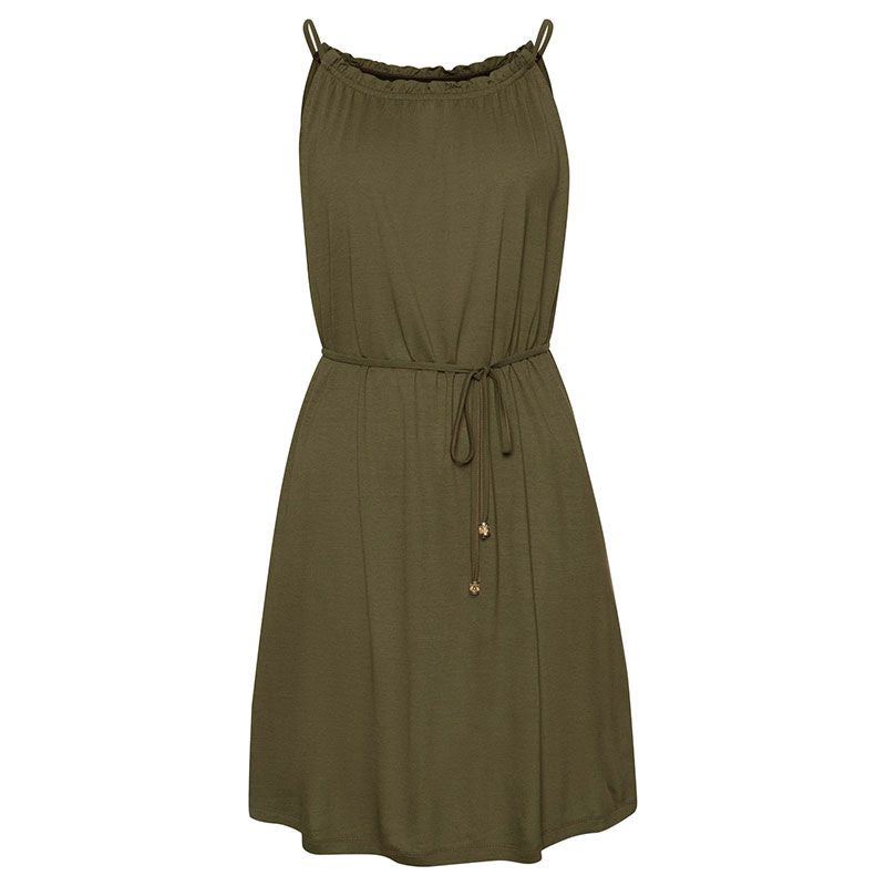 Casual Solid Color Lace-Up Beach Sundress for Women