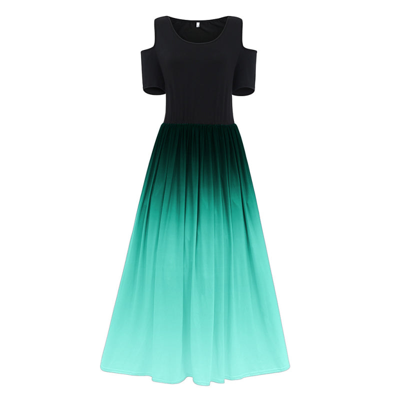 Women's L-6XL Plus Size Round Collar Gradient Color Cool-Shoulder Dress