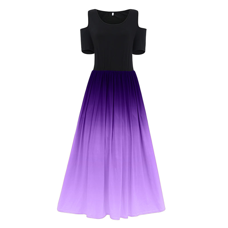 Women's L-6XL Plus Size Round Collar Gradient Color Cool-Shoulder Dress