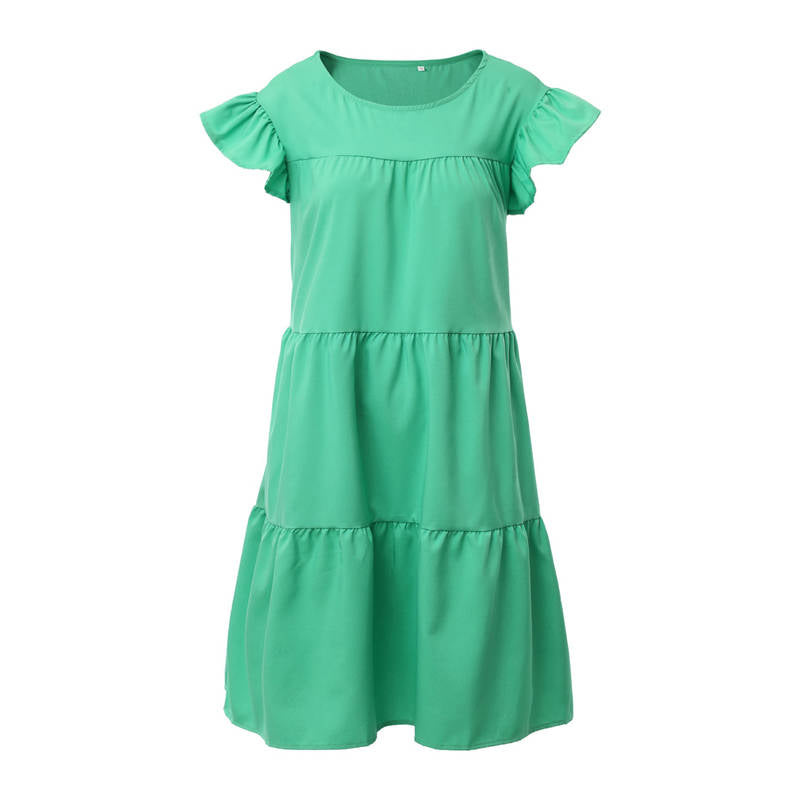 Women's Loose Solid Color Ruffled Swing Dress