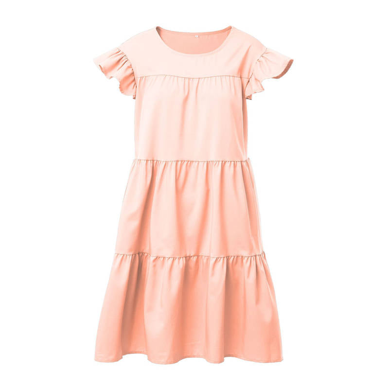 Women's Loose Solid Color Ruffled Swing Dress