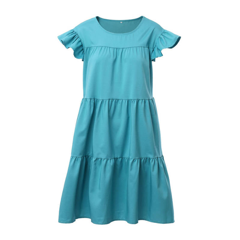 Women's Loose Solid Color Ruffled Swing Dress