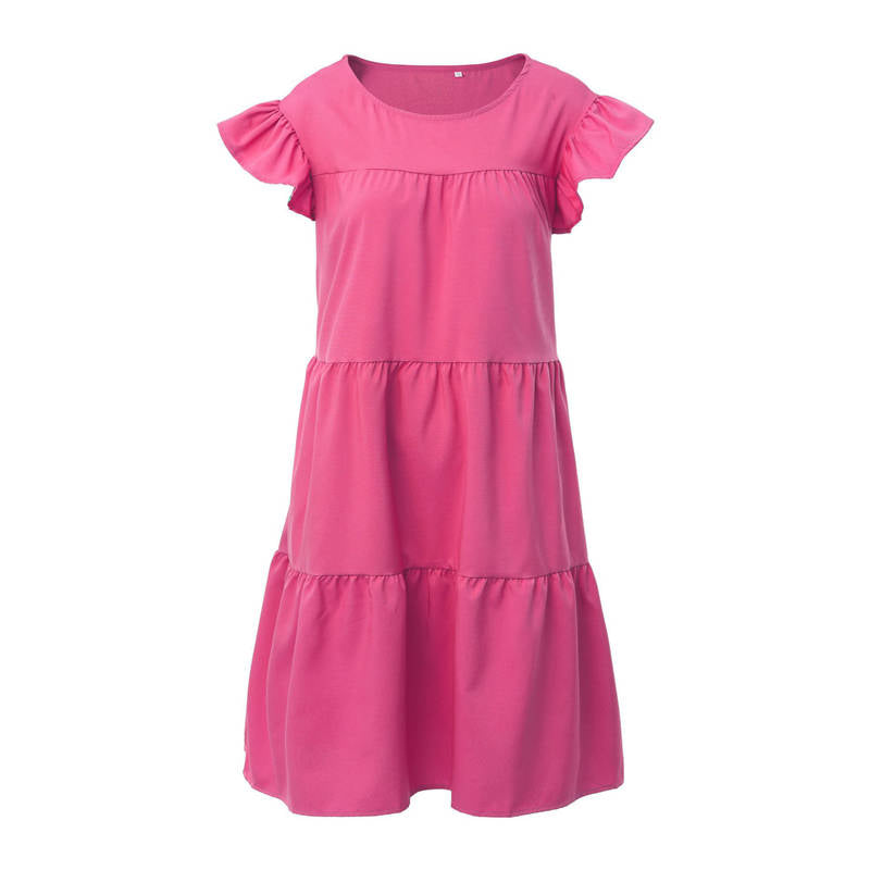 Women's Loose Solid Color Ruffled Swing Dress