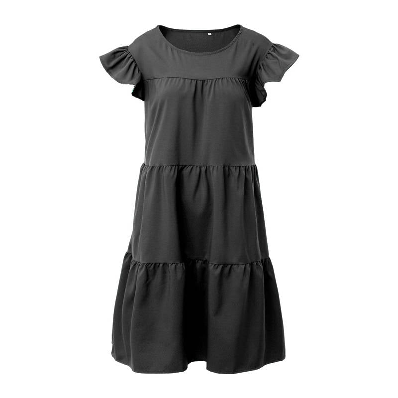 Women's Loose Solid Color Ruffled Swing Dress
