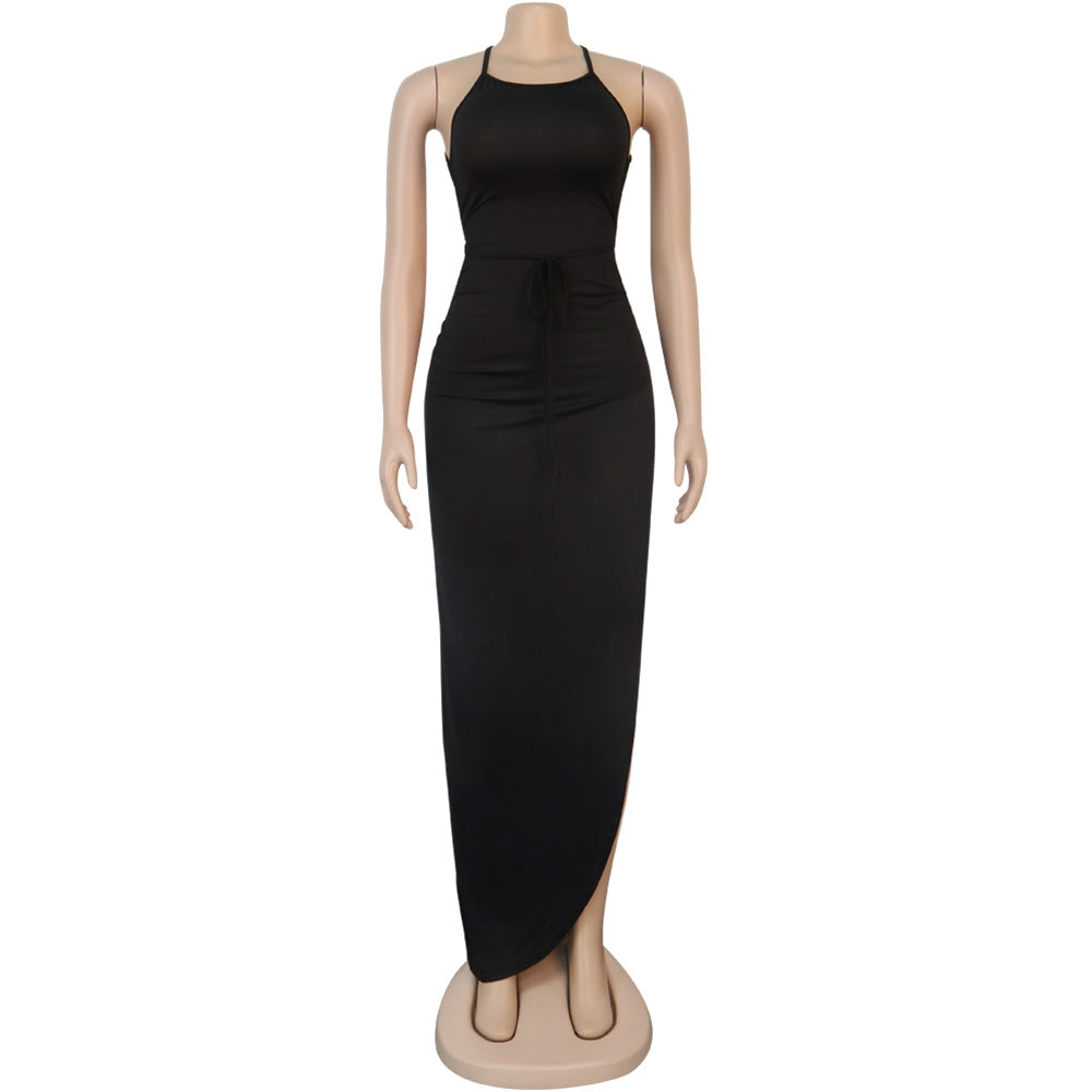 Women's Sexy Backless Solid Color Split Maxi Dress