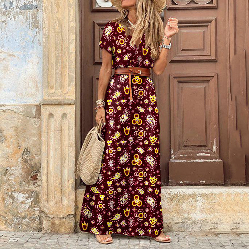 Women's S-3XL Bohemia V-Neck Floral Print Maxi Dress