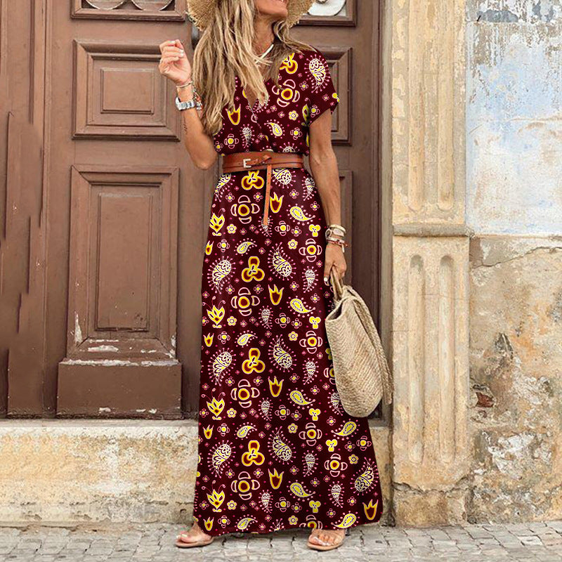 Women's S-3XL Bohemia V-Neck Floral Print Maxi Dress