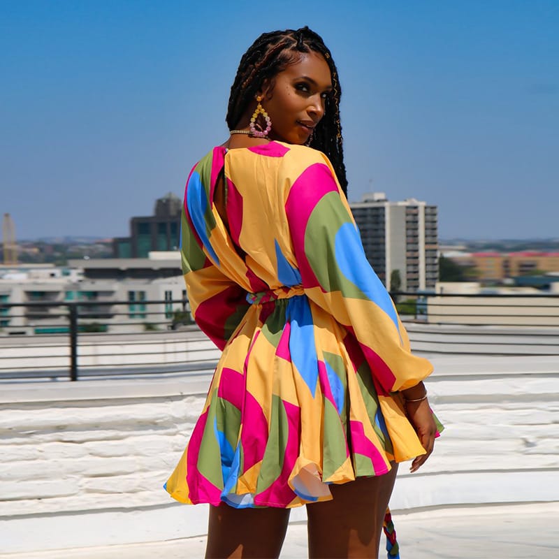 Women's Color Blocking Defined Waist Swing Dress