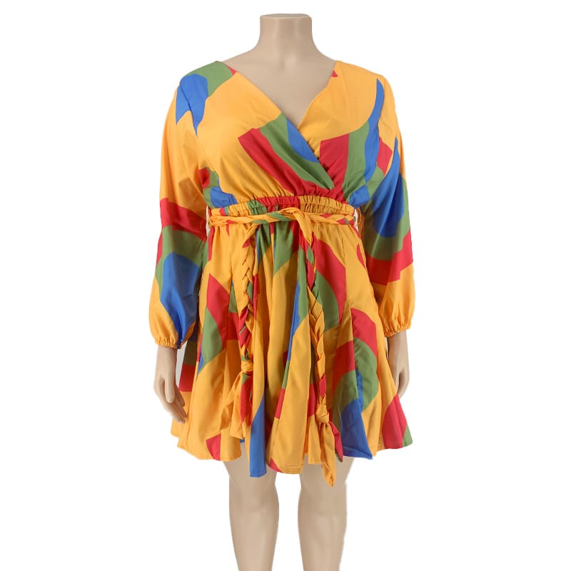 Women's Color Blocking Defined Waist Swing Dress