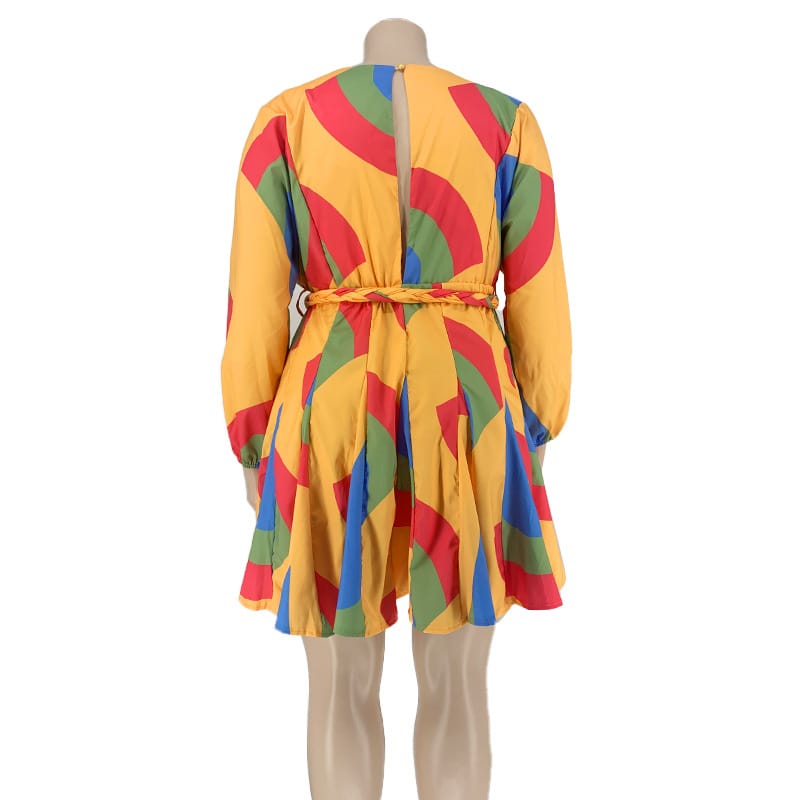 Women's Color Blocking Defined Waist Swing Dress