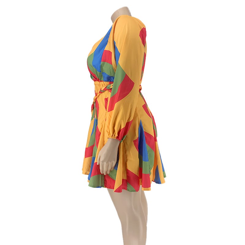 Women's Color Blocking Defined Waist Swing Dress
