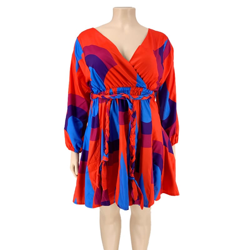 Women's Color Blocking Defined Waist Swing Dress