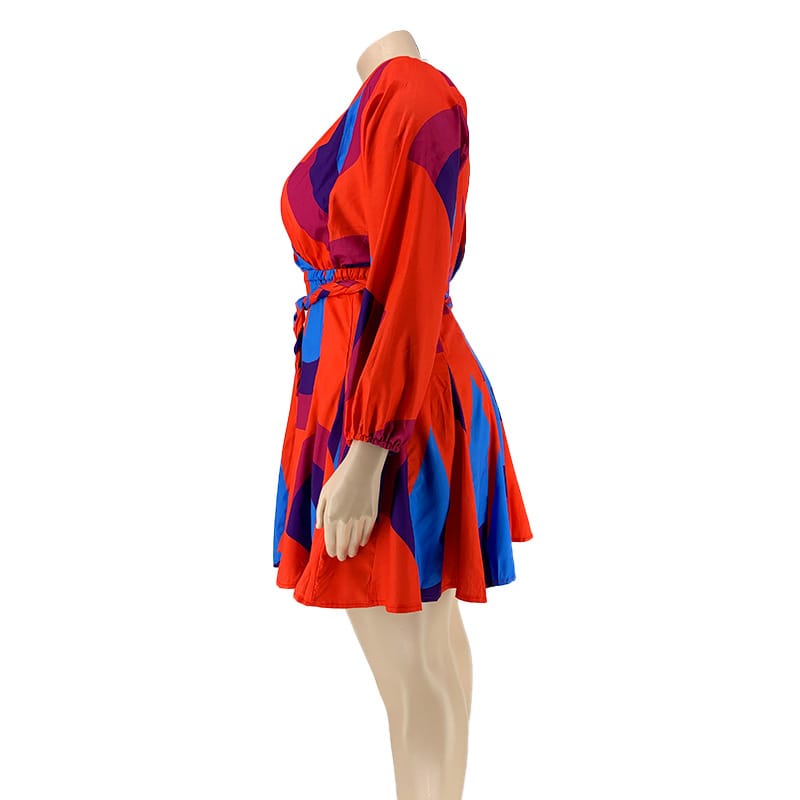 Women's Color Blocking Defined Waist Swing Dress
