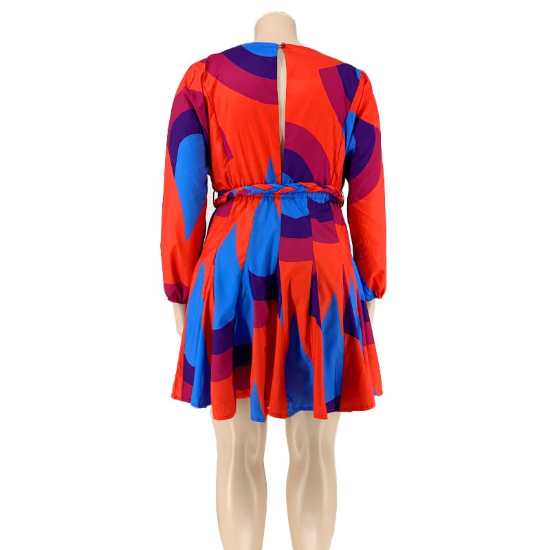 Women's Color Blocking Defined Waist Swing Dress